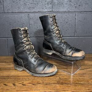 Vintage Addison Military Combat Boots 9R Black Leather Vietnam Era 1969